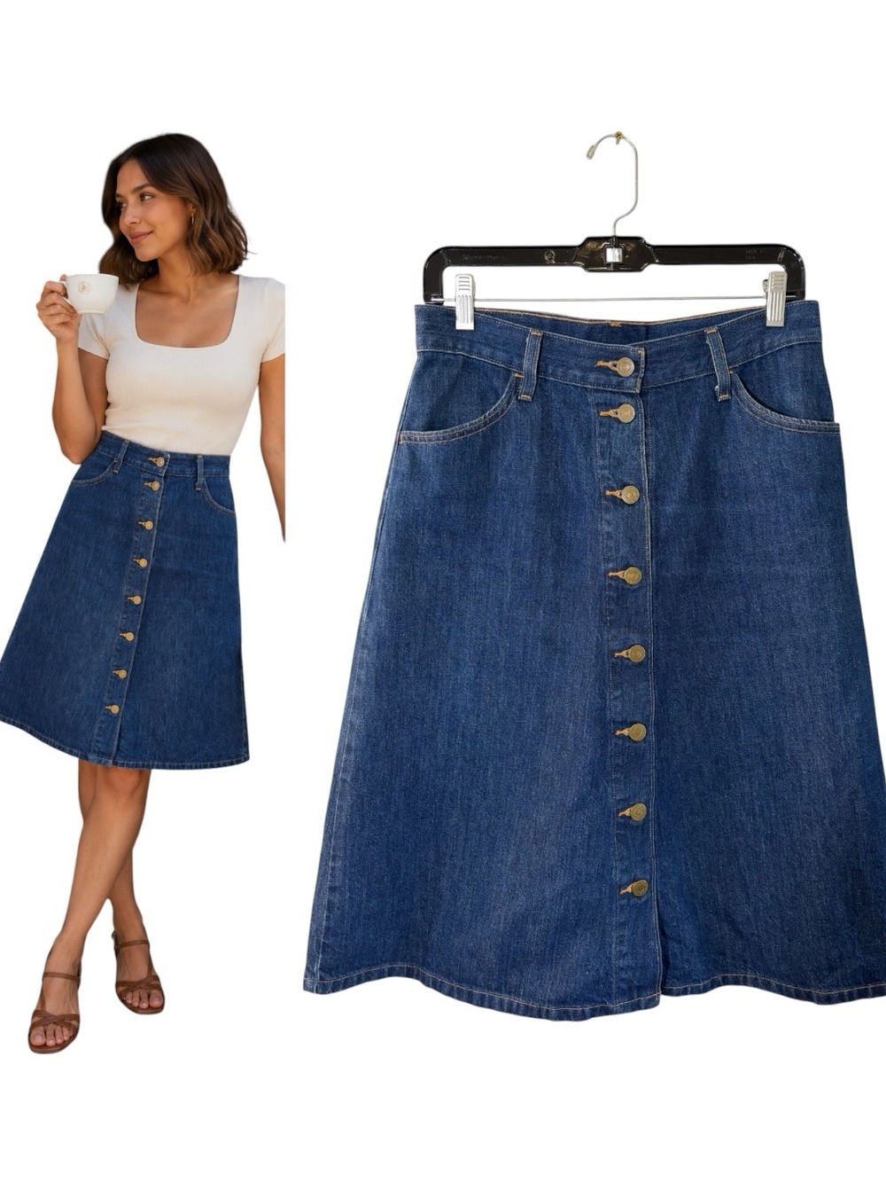 Levi’s Blue Denim Button Front A-Line Midi Skirt Size 27